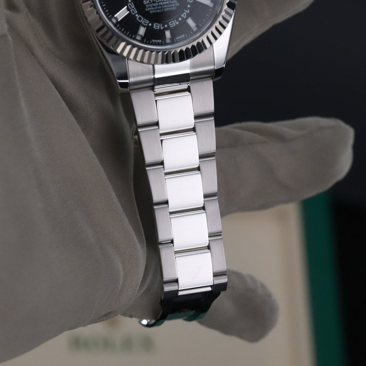 Rolex Sky-Dweller Black Dial 42mm Fluted White Gold Bezel Oyster Steel Bracelet 326934