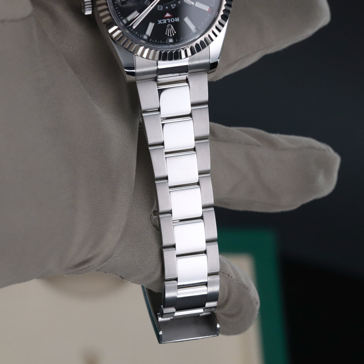 Rolex Sky-Dweller Black Dial 42mm Fluted White Gold Bezel Oyster Steel Bracelet 326934