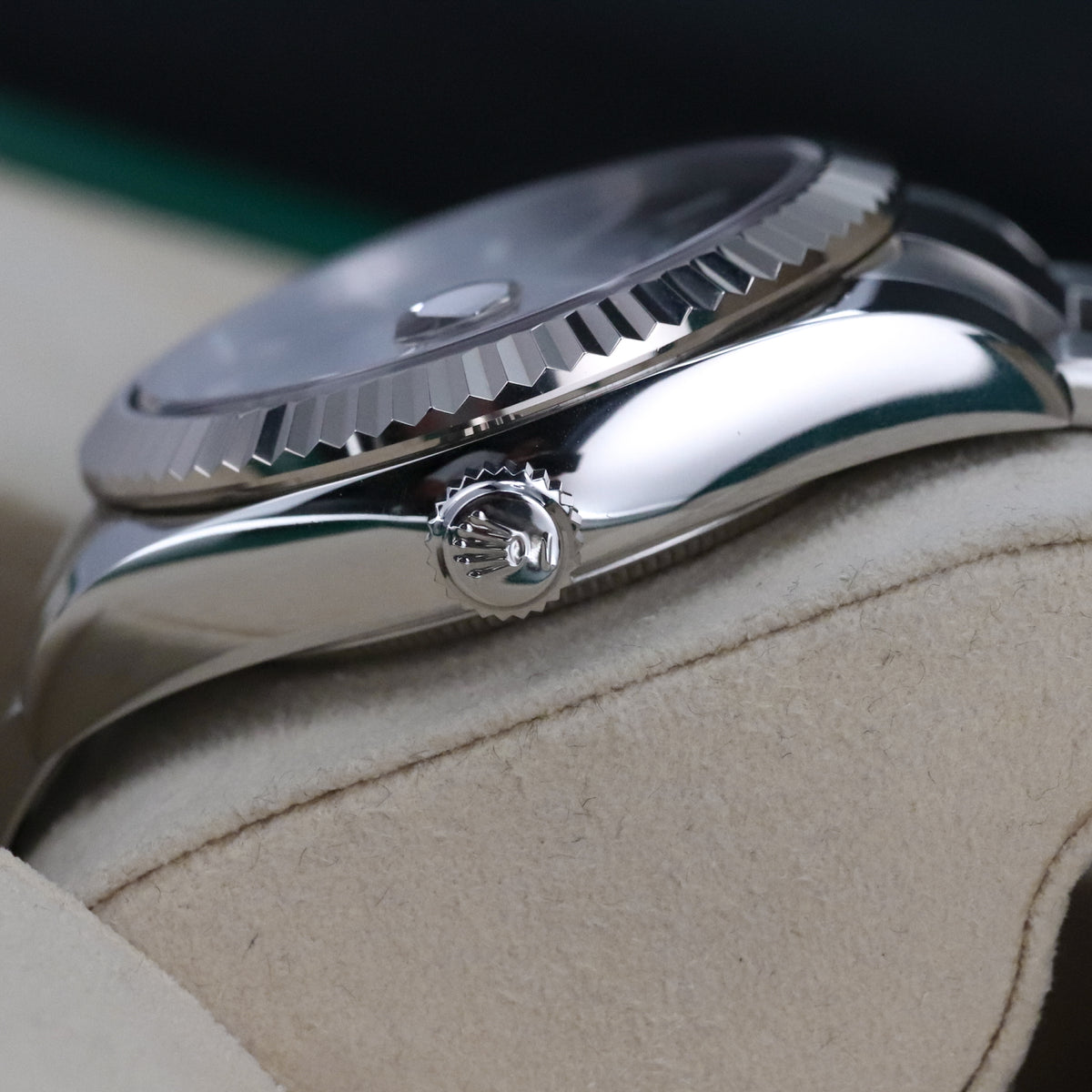 Rolex Sky-Dweller Black Dial 42mm Fluted White Gold Bezel Oyster Steel Bracelet 326934
