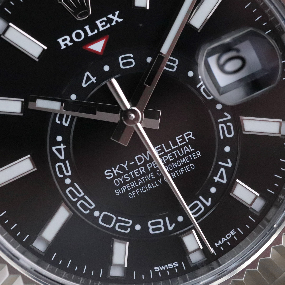 Rolex Sky-Dweller Black Dial 42mm Fluted White Gold Bezel Oyster Steel Bracelet 326934