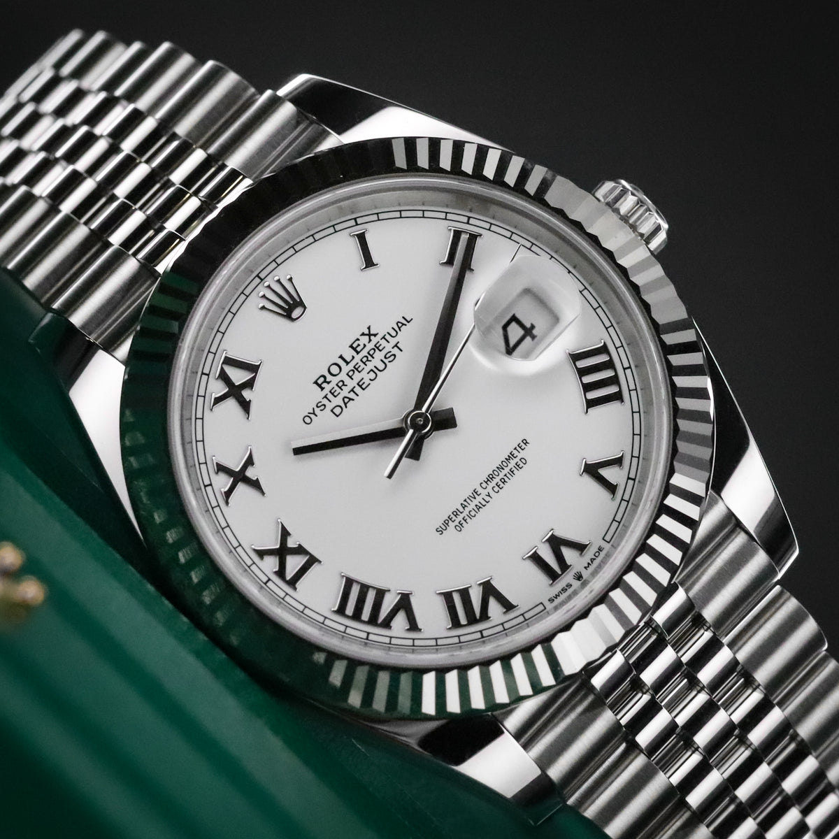 Rolex Datejust 41 41mm  White Roman Dial Jubilee Bracelet Fluted White Gold Bezel 126334