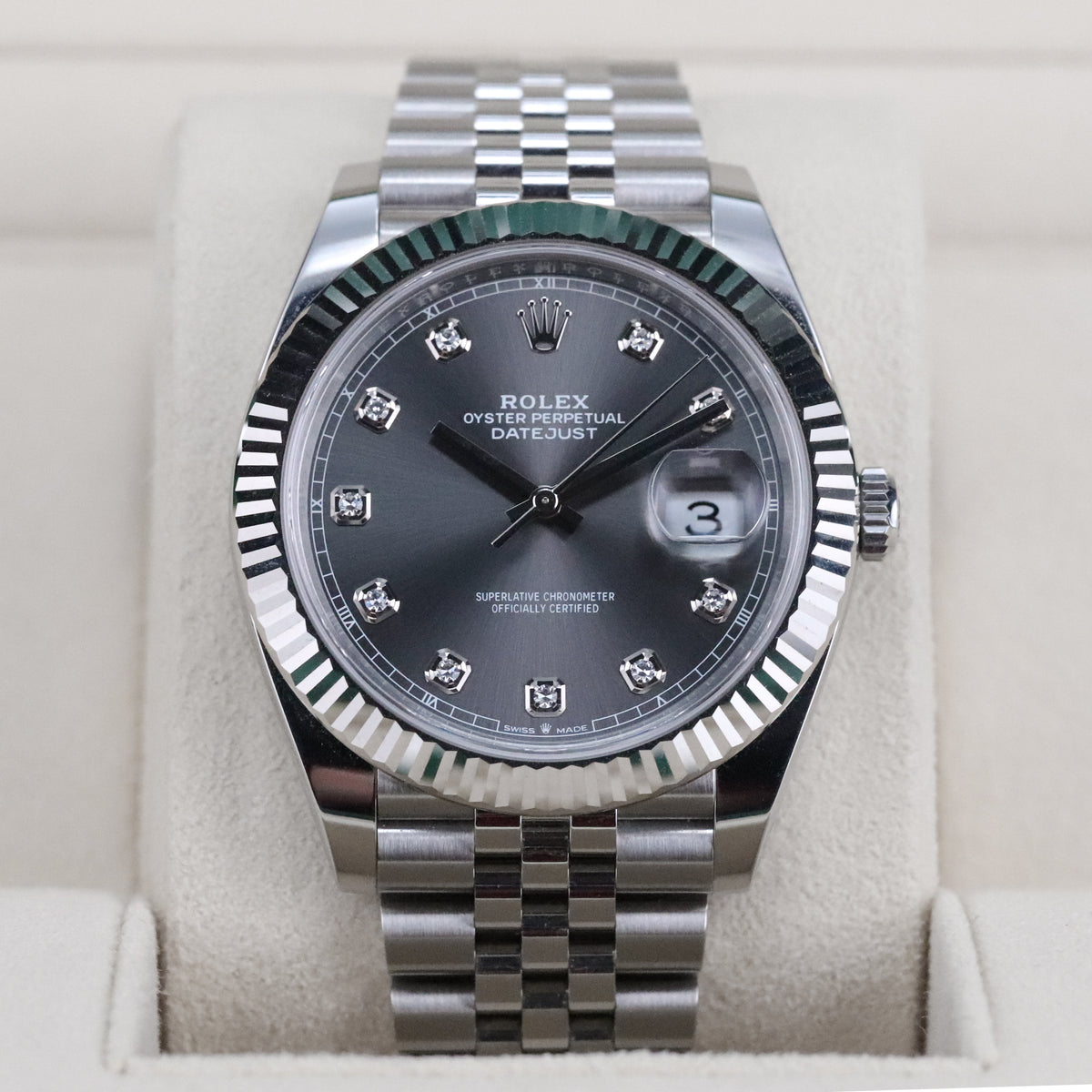 Rolex Datejust 41 Rhodium Diamond Fluted White Gold Jubilee Silver 126334
