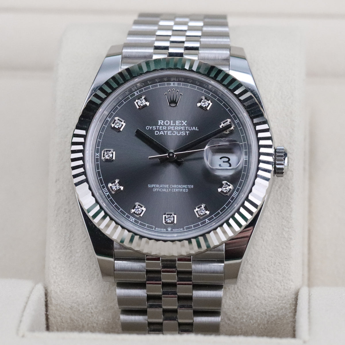 Rolex Datejust 41 Rhodium Diamond Fluted White Gold Jubilee Silver 126334