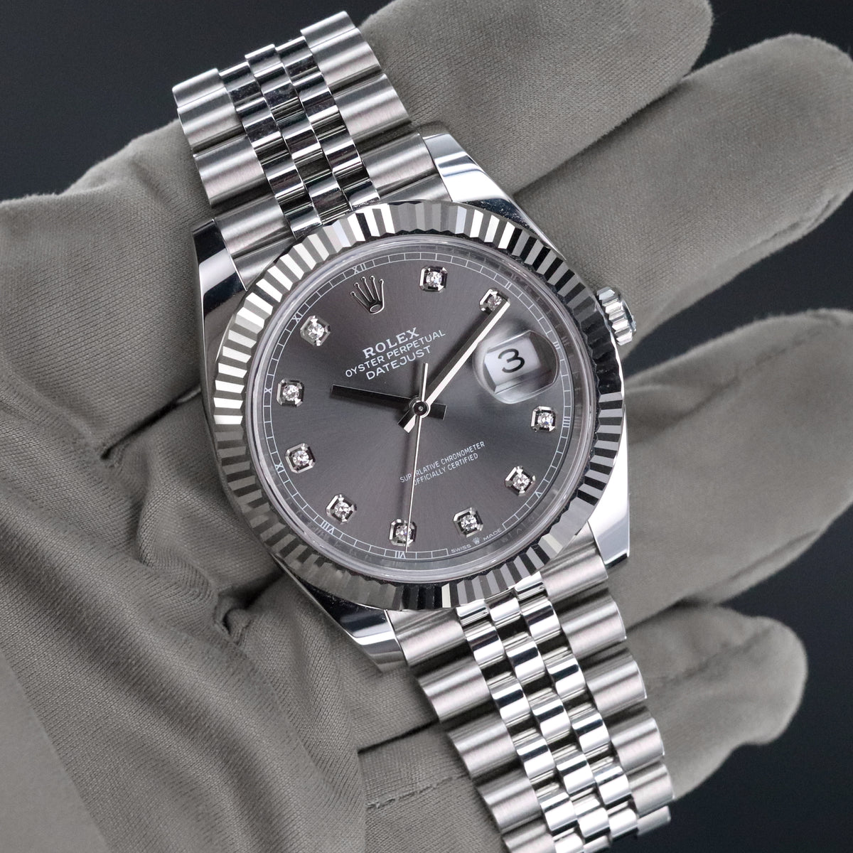 Rolex Datejust 41 Rhodium Diamond Fluted White Gold Jubilee Silver 126334