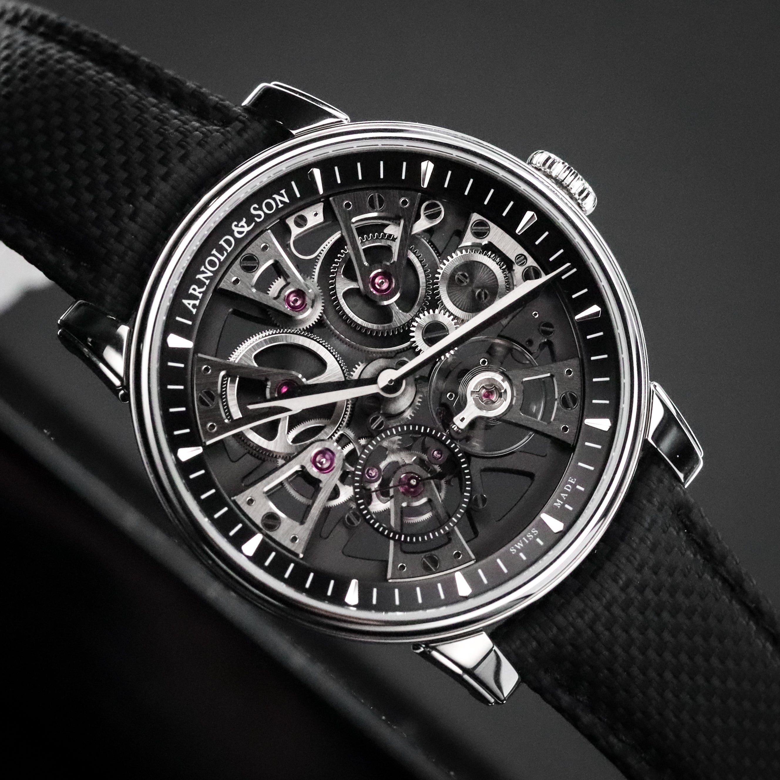 Arnold & Son Nebula 41.5mm Skeleton Openwork Steel Black Dial