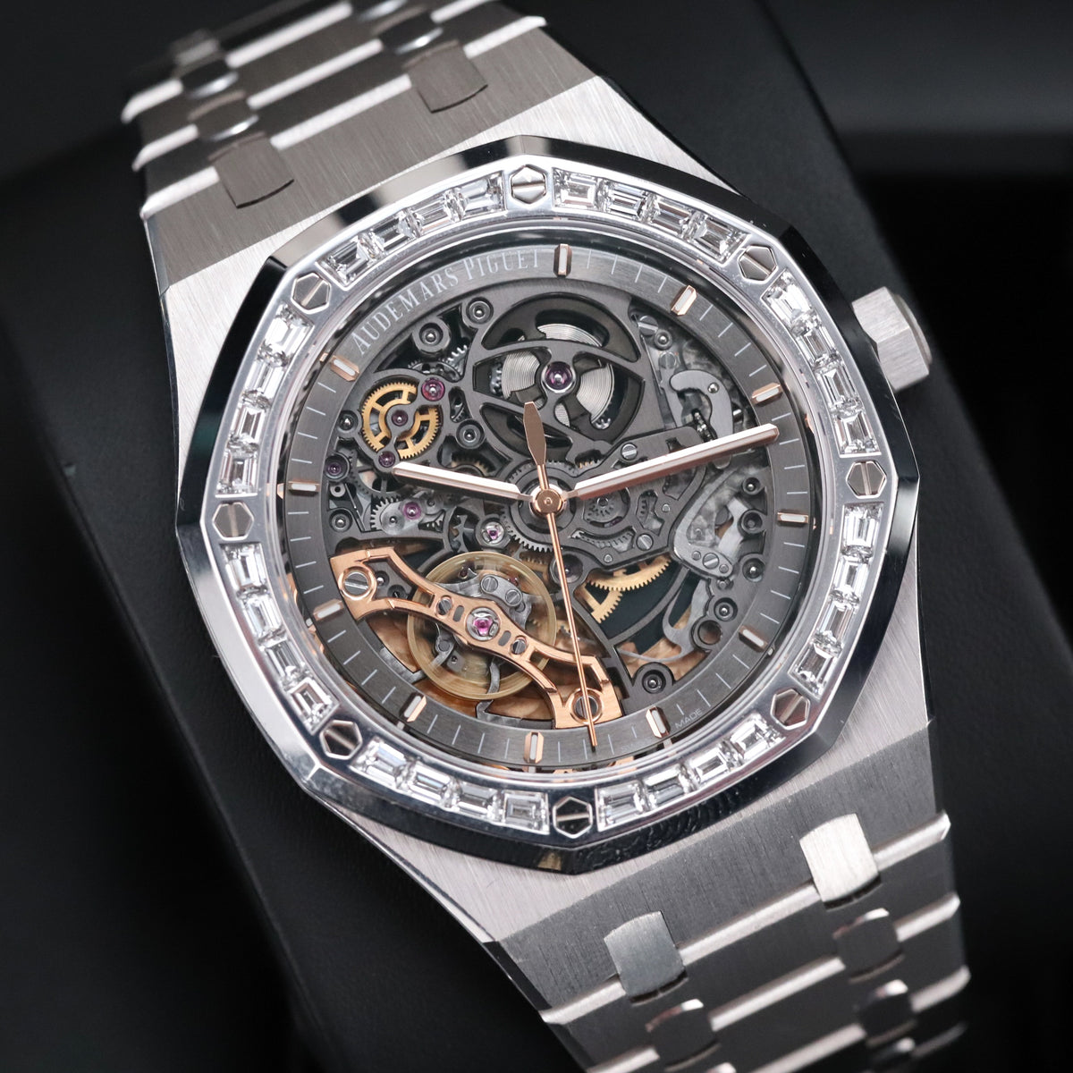 Audemars Piguet Royal Oak 41mm White Gold Double Balance Wheel Openworked Factory Baguette Bezel 15412BC.ZZ.1220BC.01