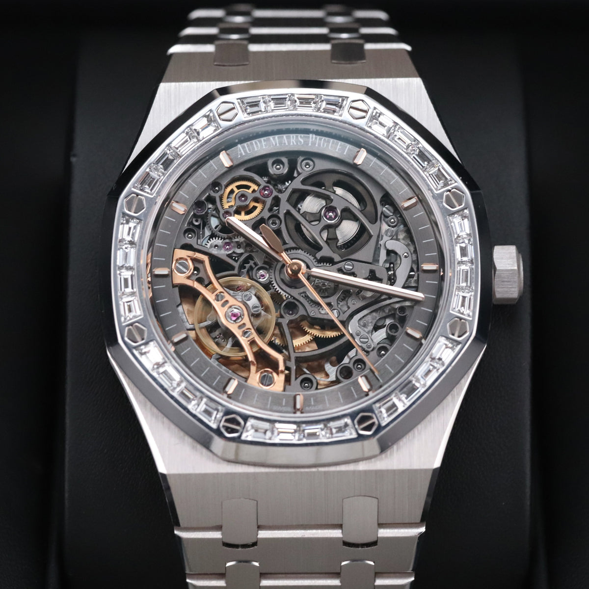 Audemars Piguet Royal Oak 41mm White Gold Double Balance Wheel Openworked Factory Baguette Bezel 15412BC.ZZ.1220BC.01