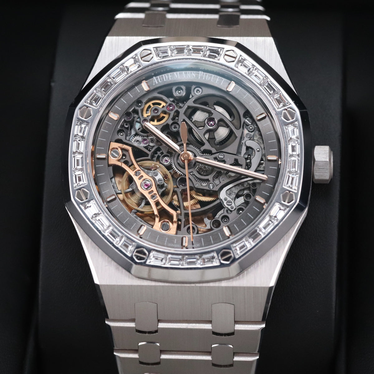 Audemars Piguet Royal Oak 41mm White Gold Double Balance Wheel Openworked Factory Baguette Bezel 15412BC.ZZ.1220BC.01