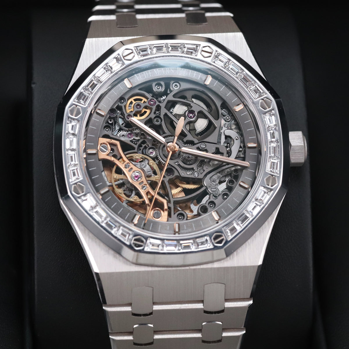 Audemars Piguet Royal Oak 41mm White Gold Double Balance Wheel Openworked Factory Baguette Bezel 15412BC.ZZ.1220BC.01