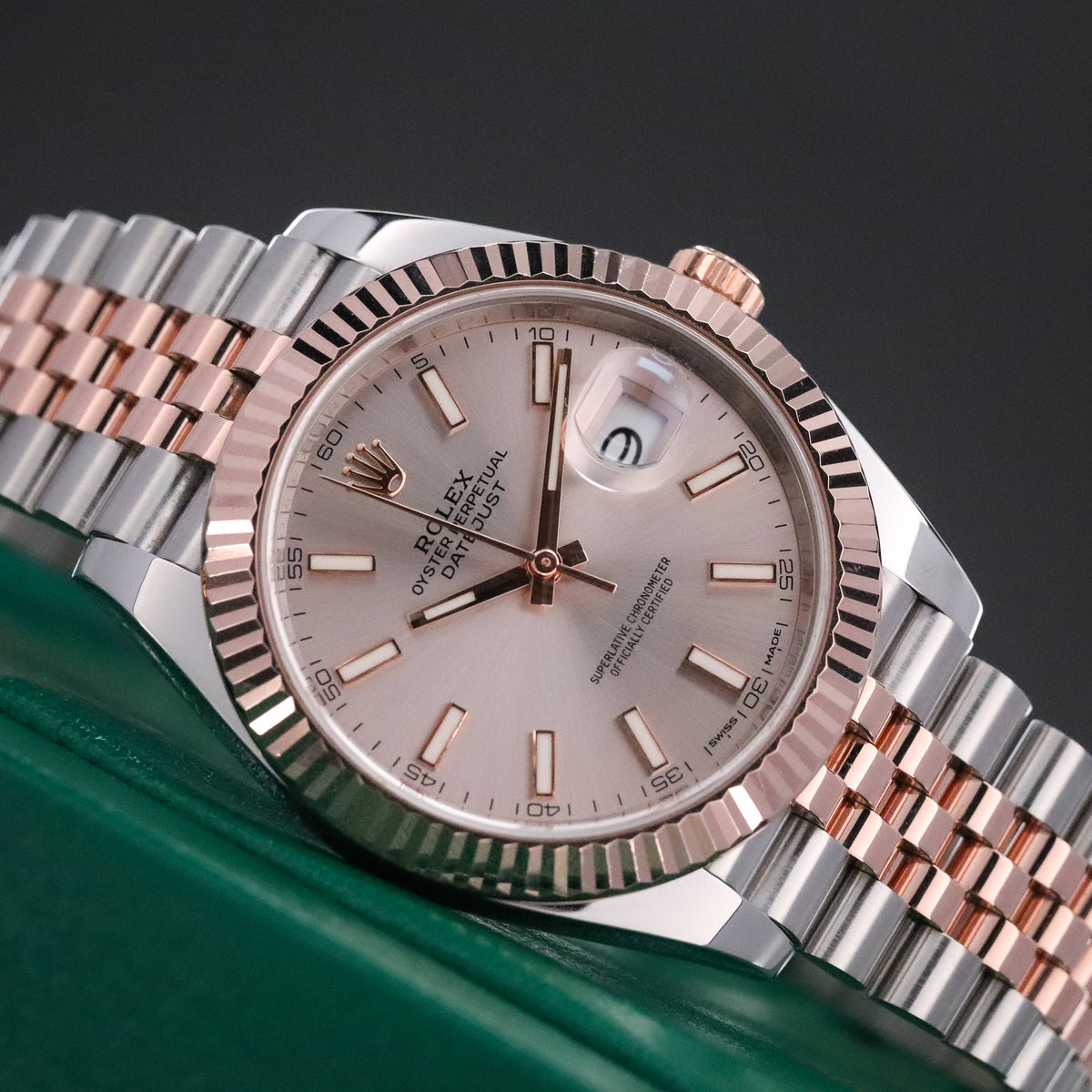 Rolex Datejust 41mm Sunburst Dial Rose Gold Fluted Bezel Jubilee Bracelet 126331