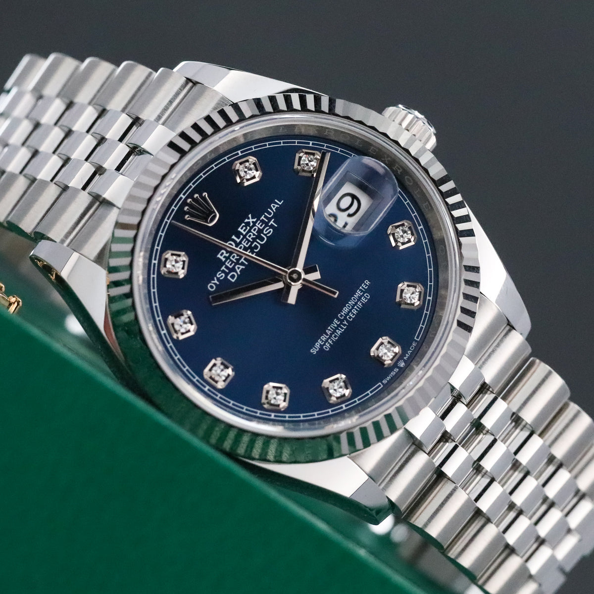 Rolex Datejust 36 36mm Blue Dial Steel Diamond Markers Fluted Bezel Jubilee 126234 Complete Set