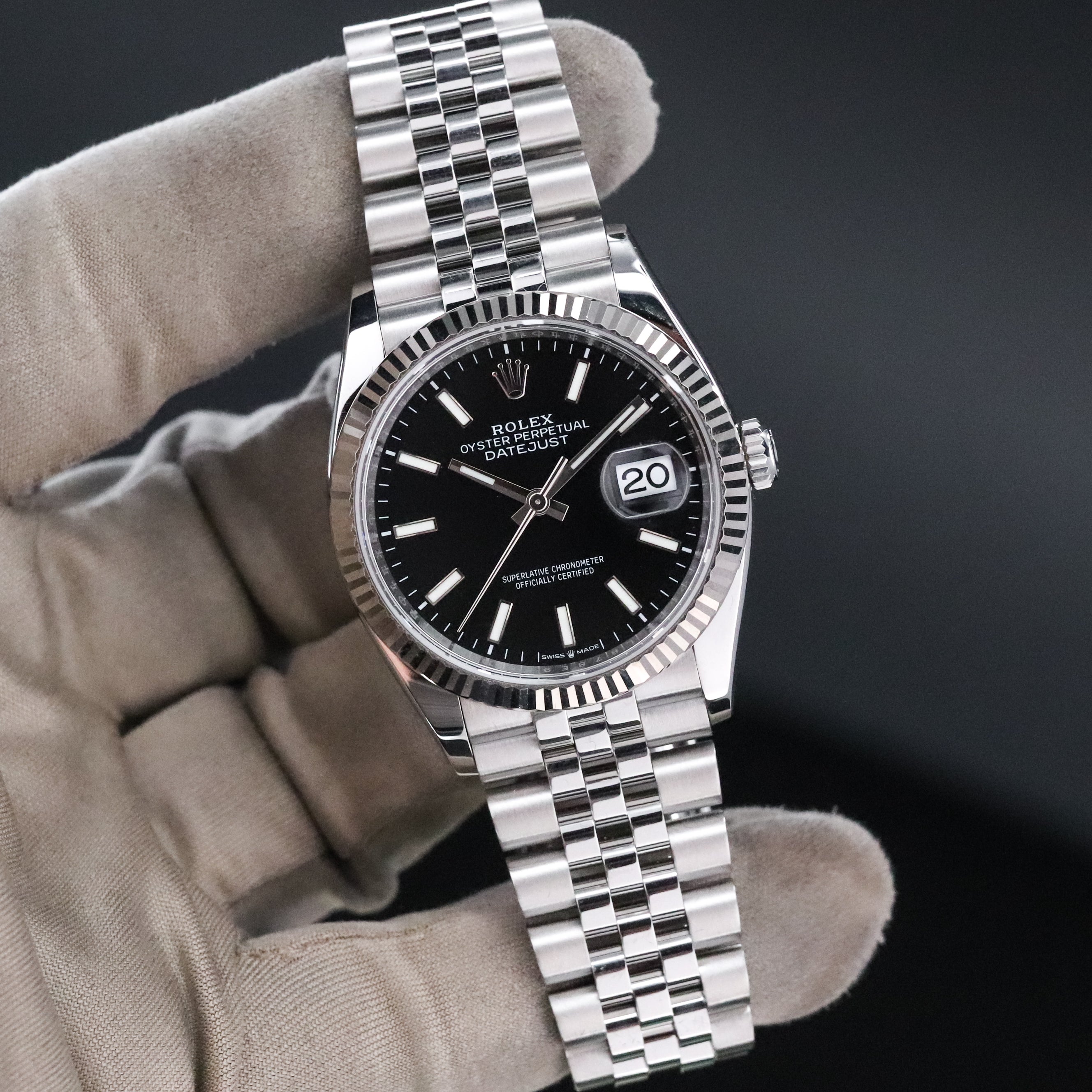 Rolex Datejust 36mm Black Dial Sapphire Fluted Bezel Steel Jubilee