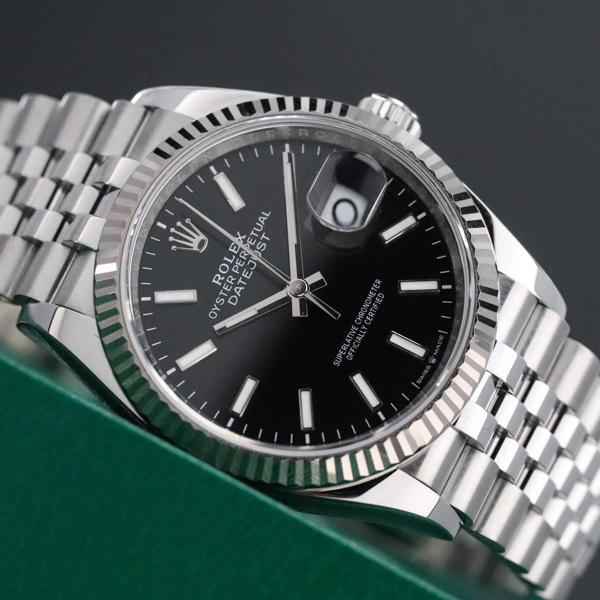 Rolex Datejust 36mm Black Dial Sapphire Fluted Bezel Steel Jubilee Bracelet 126243 2022