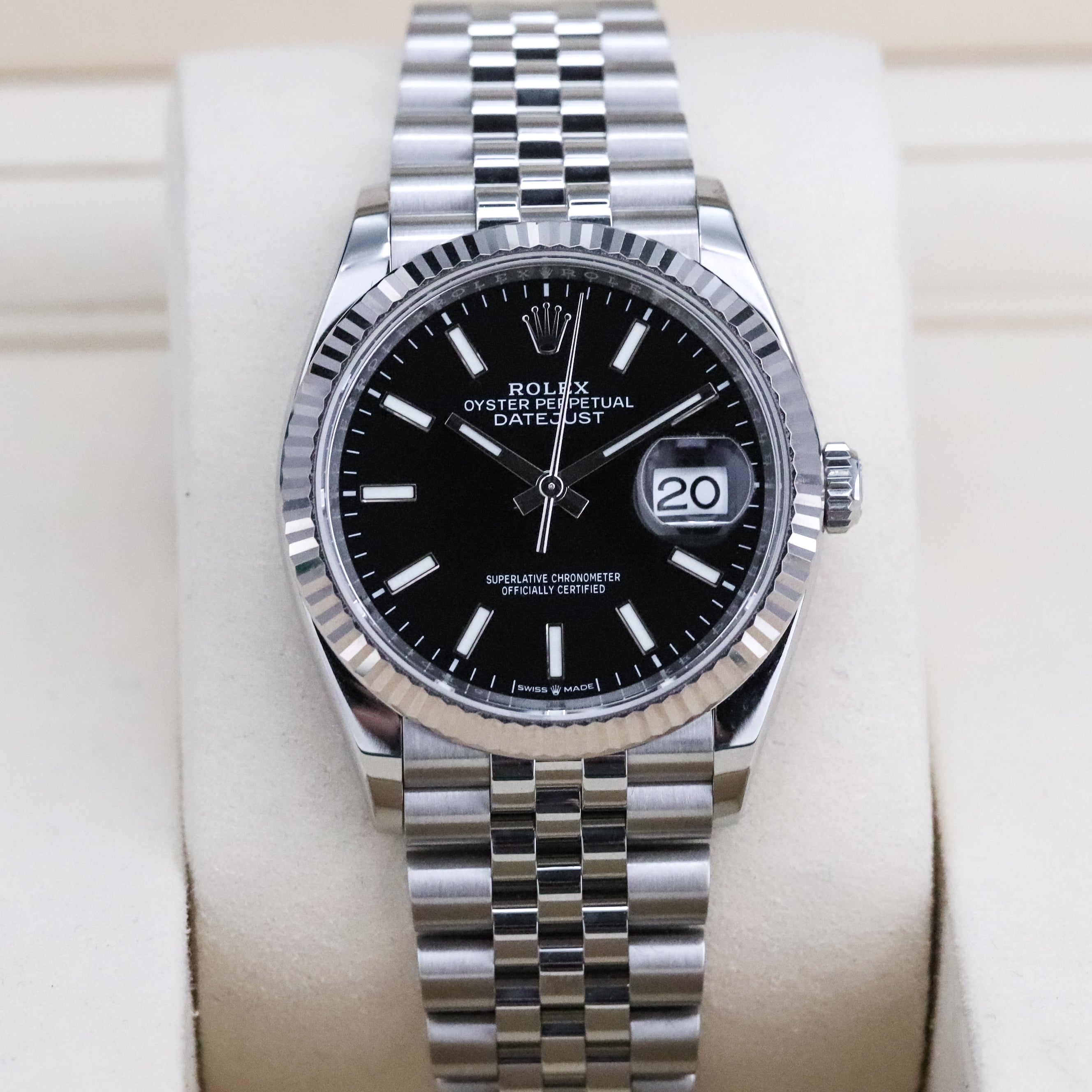 Rolex Datejust 36mm Black Dial Sapphire Fluted Bezel Steel Jubilee