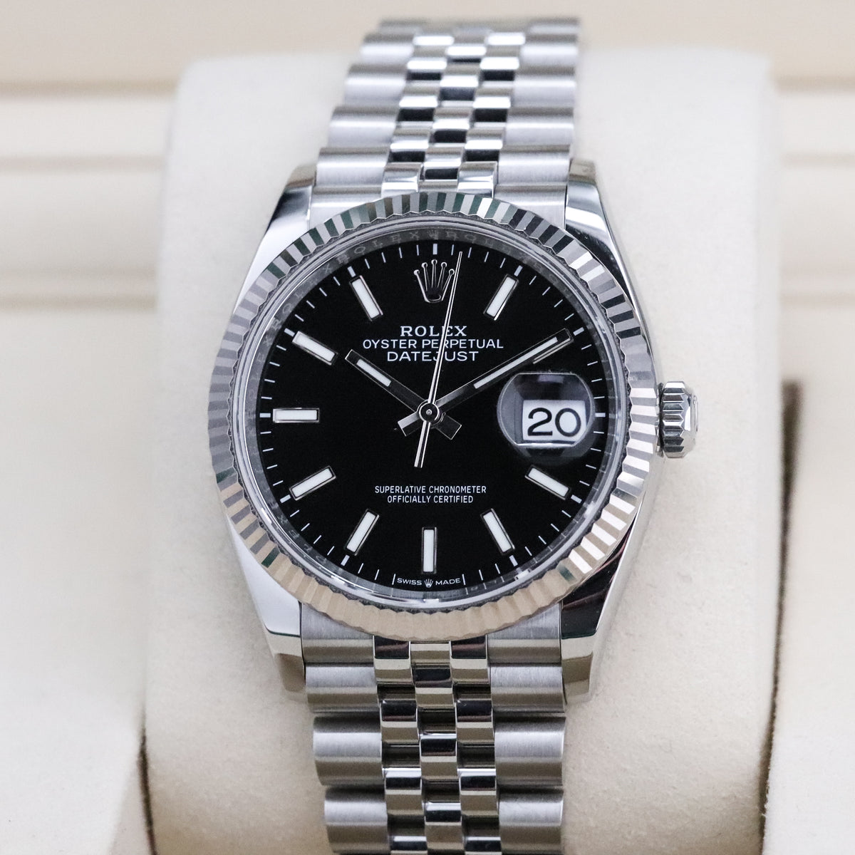 Rolex Datejust 36mm Black Dial Sapphire Fluted Bezel Steel Jubilee Bracelet 126243 2022