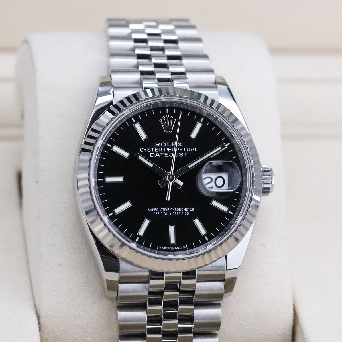 Rolex Datejust 36mm Black Dial Sapphire Fluted Bezel Steel Jubilee Bracelet 126243 2022