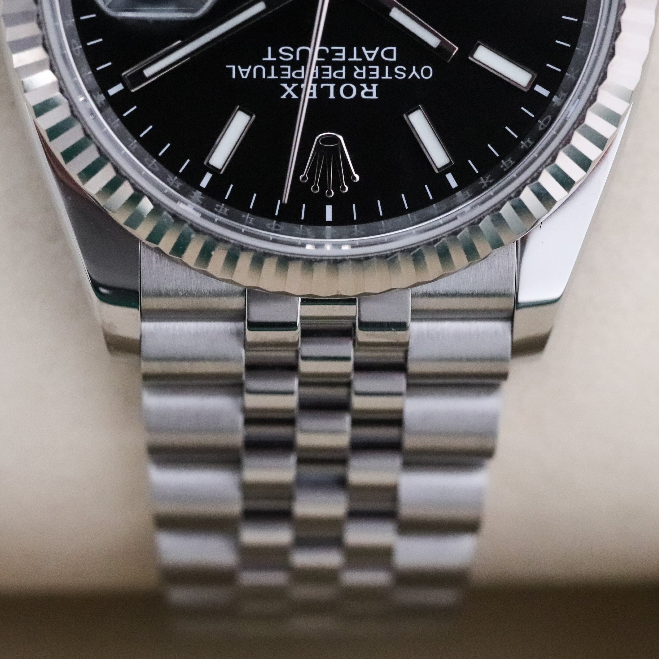 Rolex Datejust 36mm Black Dial Sapphire Fluted Bezel Steel Jubilee