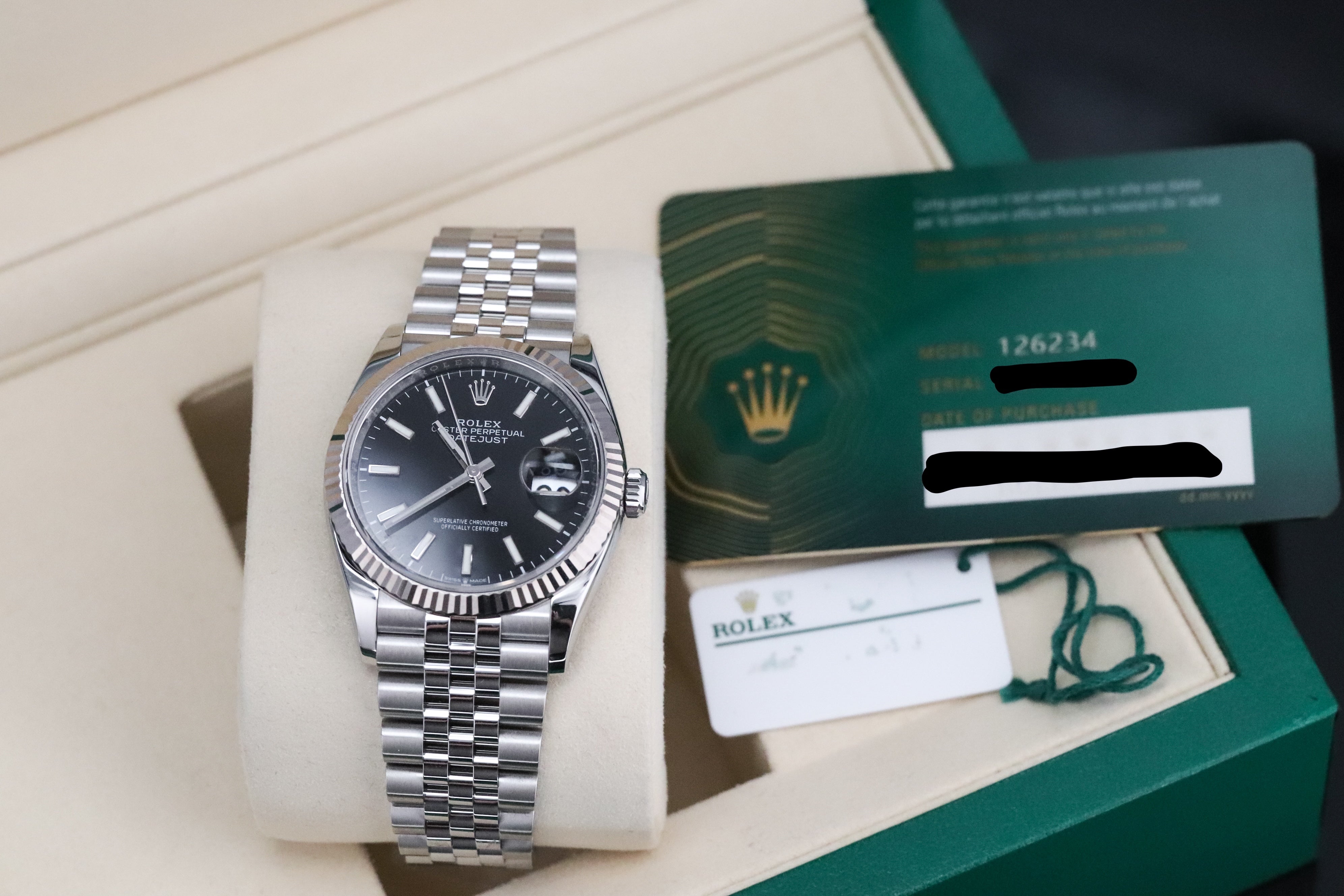 Rolex Datejust 36mm Black Dial Sapphire Fluted Bezel Steel Jubilee