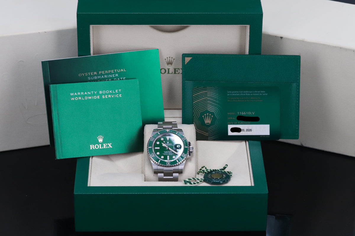 Rolex Submariner Date HULK [RARE 2020 NEW CARD] 40mm Green Dial Bezel Complete Set 116610LV 2020 New Card Complete Set