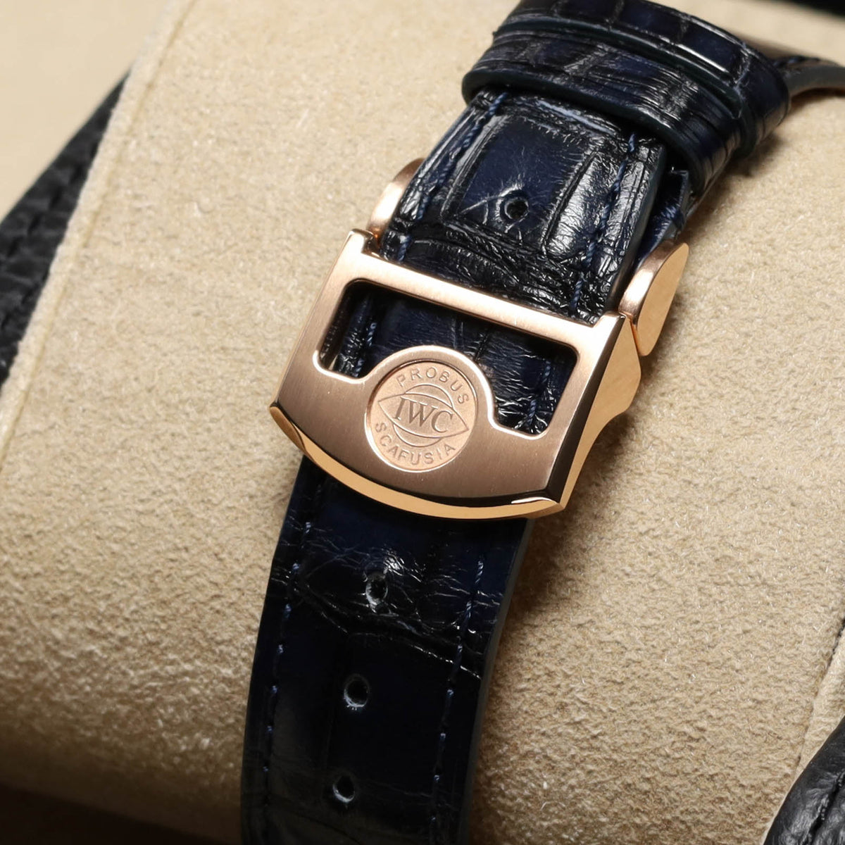 IWC Portuguese Perpetual Calendar 2024 Complete 42mm 18k Rose Gold Blue Dial 18k Rose Gold Bezel Blue Alligator Leather Strap IW344205
