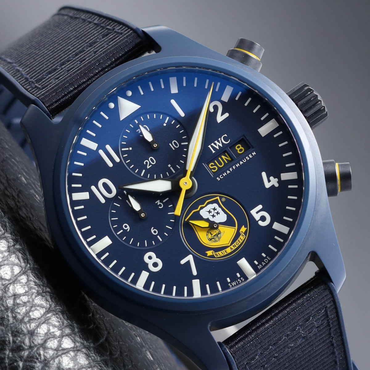 IWC 2023 Complete 44.5mm Blue Ceramic Blue with Yellow Accents Dial Blue Ceramic Bezel Blue Rubber Strap  IW389109