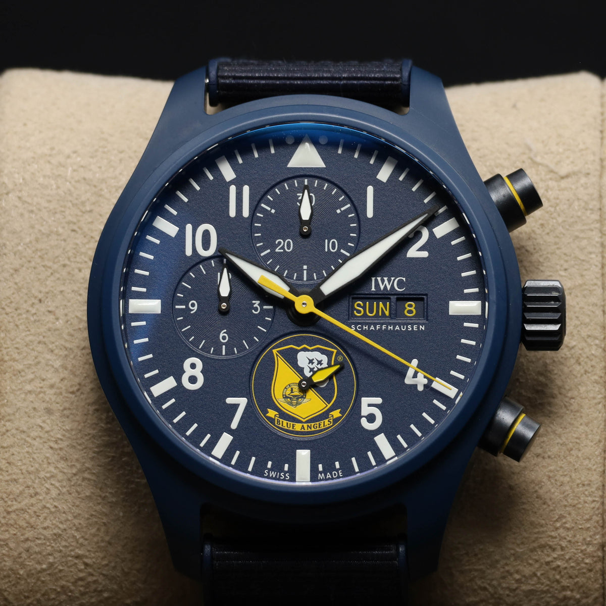 IWC 2023 Complete 44.5mm Blue Ceramic Blue with Yellow Accents Dial Blue Ceramic Bezel Blue Rubber Strap  IW389109