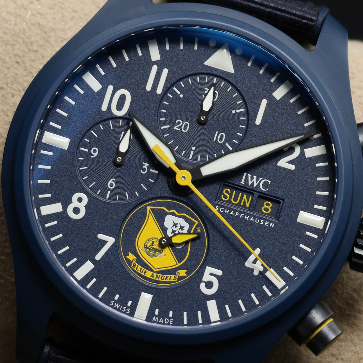 IWC 2023 Complete 44.5mm Blue Ceramic Blue with Yellow Accents Dial Blue Ceramic Bezel Blue Rubber Strap  IW389109