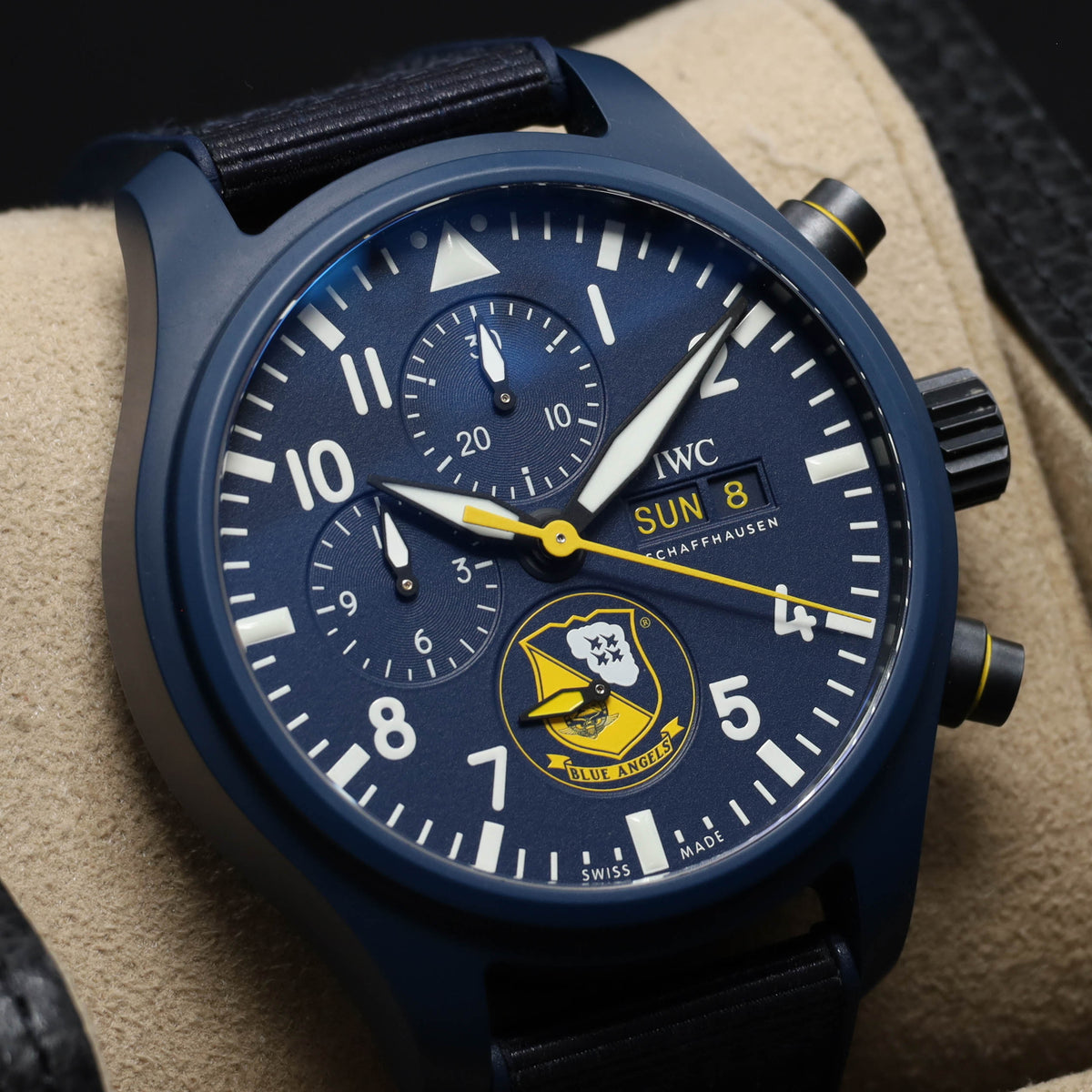IWC 2023 Complete 44.5mm Blue Ceramic Blue with Yellow Accents Dial Blue Ceramic Bezel Blue Rubber Strap  IW389109
