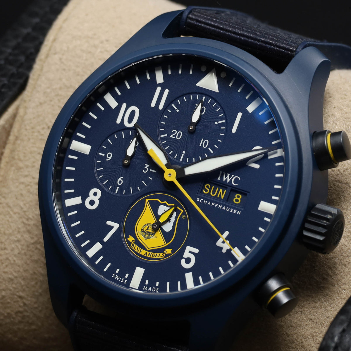 IWC 2023 Complete 44.5mm Blue Ceramic Blue with Yellow Accents Dial Blue Ceramic Bezel Blue Rubber Strap  IW389109