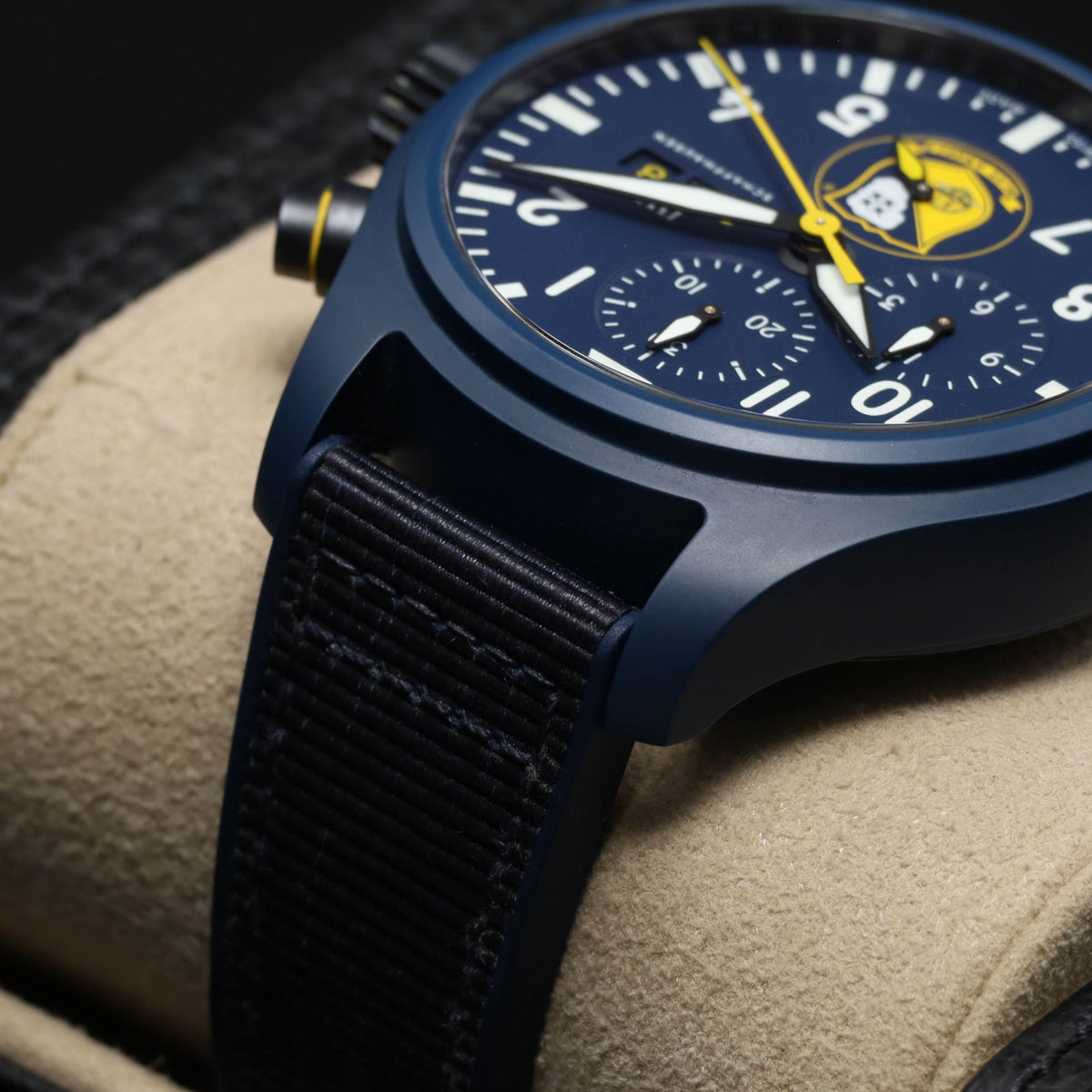 IWC 2023 Complete 44.5mm Blue Ceramic Blue with Yellow Accents Dial Blue Ceramic Bezel Blue Rubber Strap  IW389109