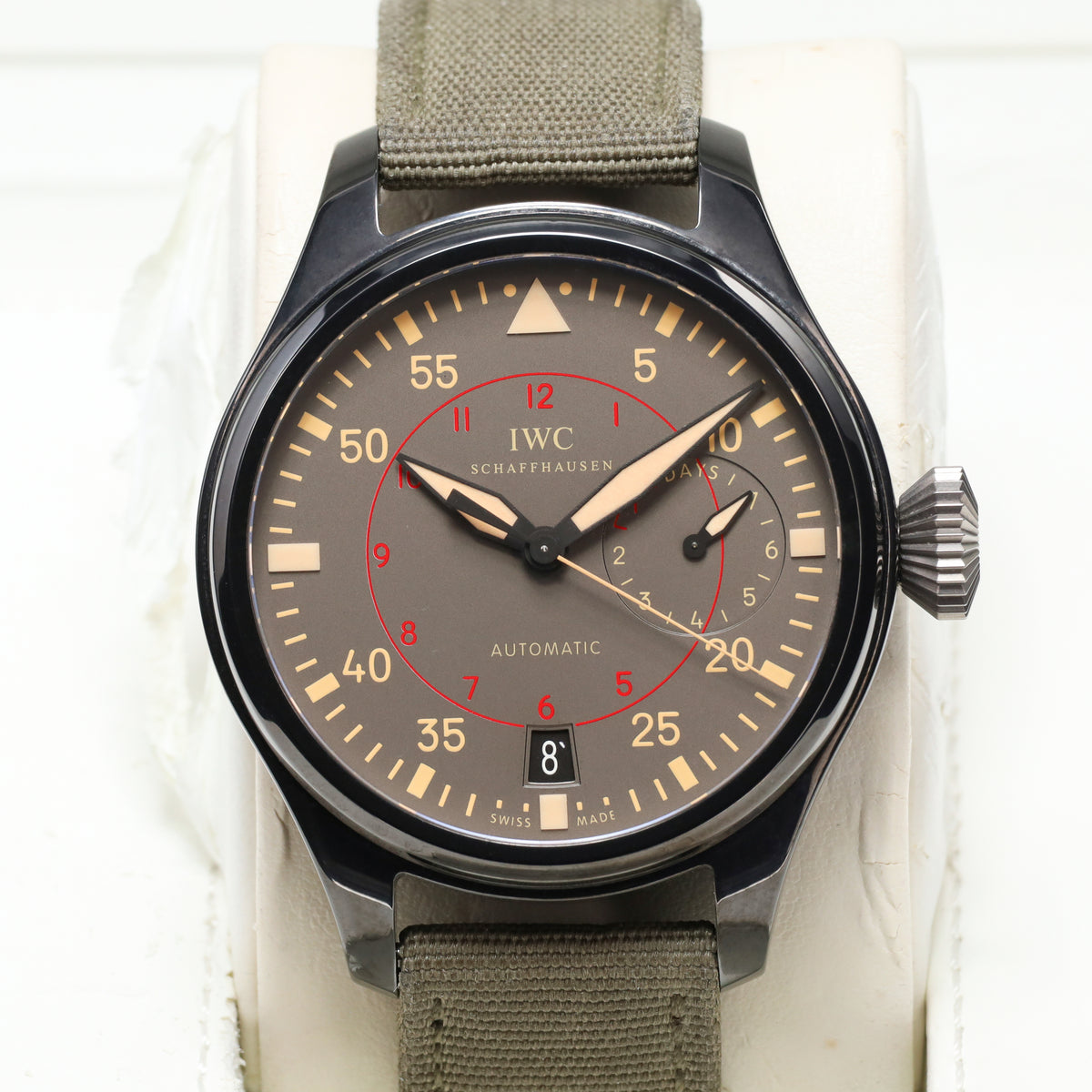 IWC Big Pilot 2022 Complete 48.6mm Ceramic Grey Dial Ceramic Bezel Green Textile Strap with Pin Buckle IW501902