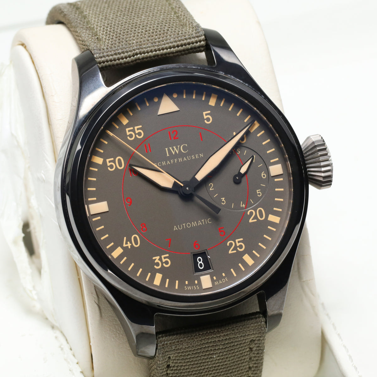 IWC Big Pilot 2022 Complete 48.6mm Ceramic Grey Dial Ceramic Bezel Green Textile Strap with Pin Buckle IW501902
