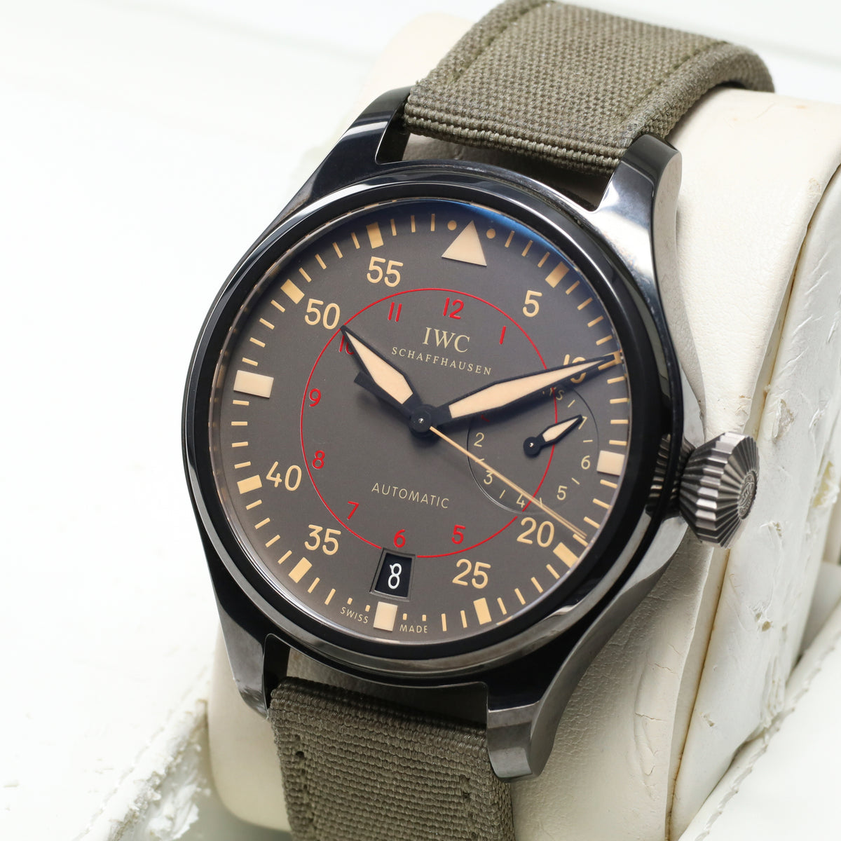 IWC Big Pilot 2022 Complete 48.6mm Ceramic Grey Dial Ceramic Bezel Green Textile Strap with Pin Buckle IW501902