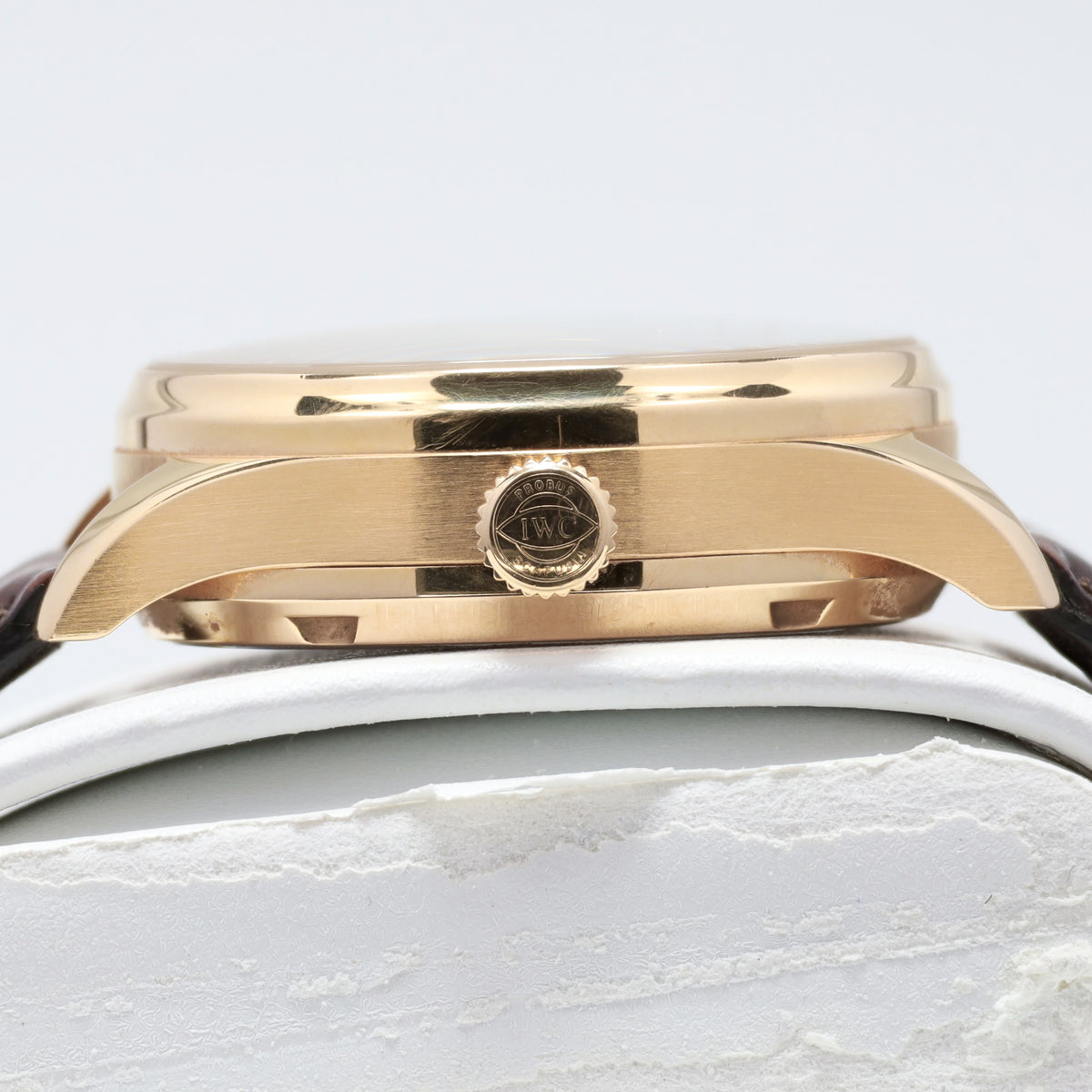 IWC Portugieser 42.3mm 18k Rose Gold Silver Dial 18k Rose Gold Bezel Brown Alligator Leather Strap with Rose Gold Deployant Clasp W502213