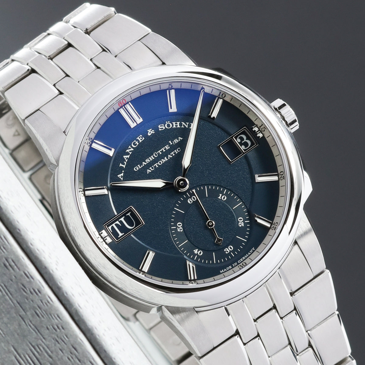 A Lange &Söhne Odysseus 2026 Complete 40.5mm Stainless Steel Blue Dial Stainless Steel Bezel Stainless Steel Integrated Bracelet with Folding Clasp  LSL5365BA