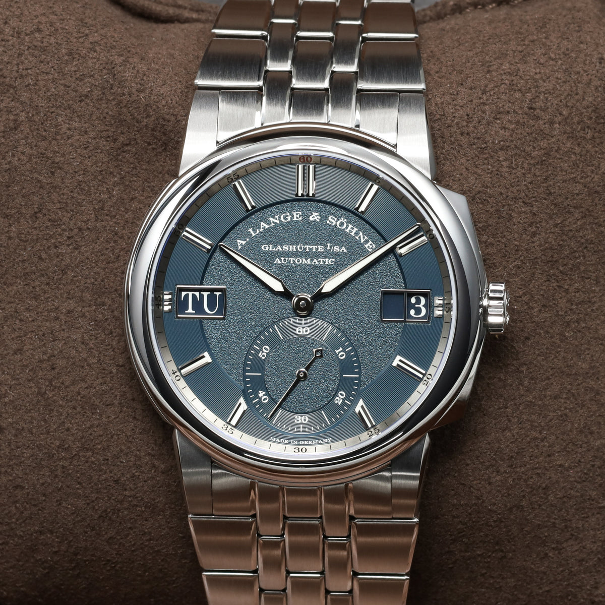 A Lange &Söhne Odysseus 2026 Complete 40.5mm Stainless Steel Blue Dial Stainless Steel Bezel Stainless Steel Integrated Bracelet with Folding Clasp  LSL5365BA