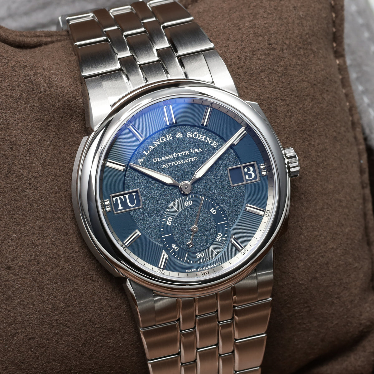 A Lange &Söhne Odysseus 2026 Complete 40.5mm Stainless Steel Blue Dial Stainless Steel Bezel Stainless Steel Integrated Bracelet with Folding Clasp  LSL5365BA