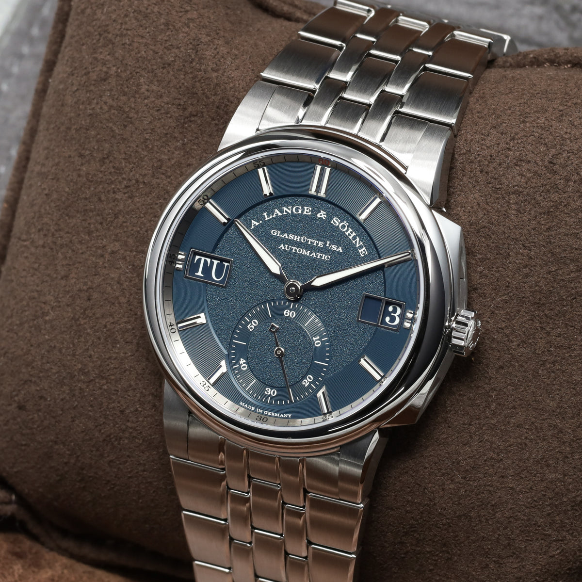 A Lange &Söhne Odysseus 2026 Complete 40.5mm Stainless Steel Blue Dial Stainless Steel Bezel Stainless Steel Integrated Bracelet with Folding Clasp  LSL5365BA