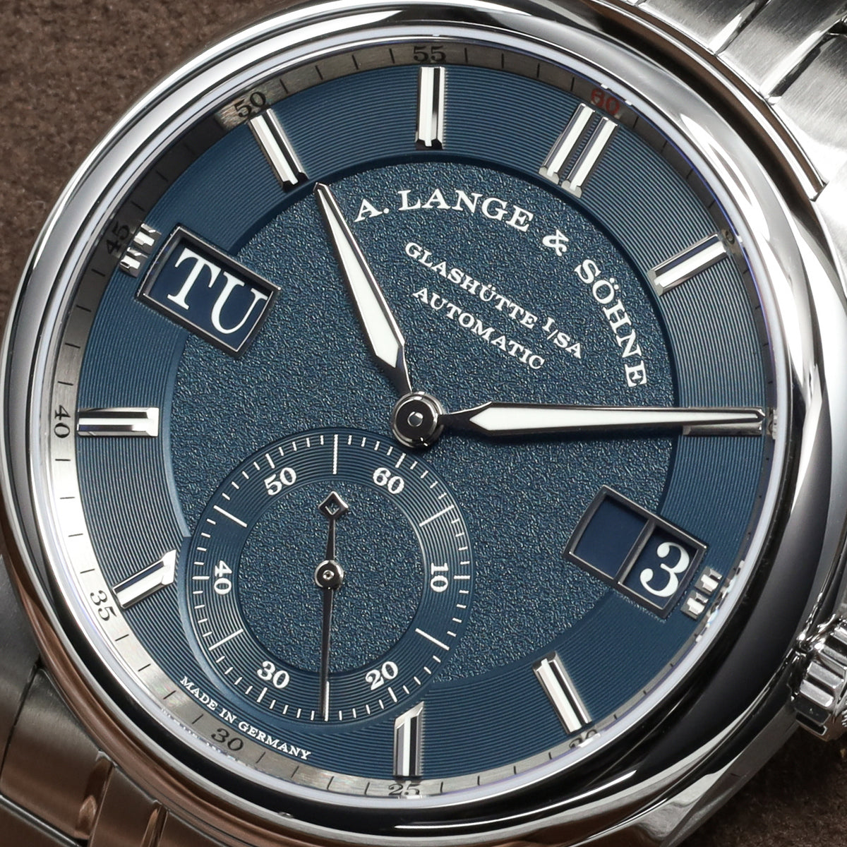 A Lange &Söhne Odysseus 2026 Complete 40.5mm Stainless Steel Blue Dial Stainless Steel Bezel Stainless Steel Integrated Bracelet with Folding Clasp  LSL5365BA
