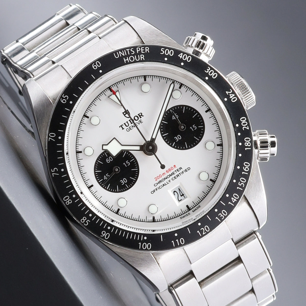 Tudor Black Bay 2023 Complete 41mm Stainless Steel White With Black Subdials Black Anodized Aluminum Tachymeter Bezel Stainless Steel Bracelet M79360N
