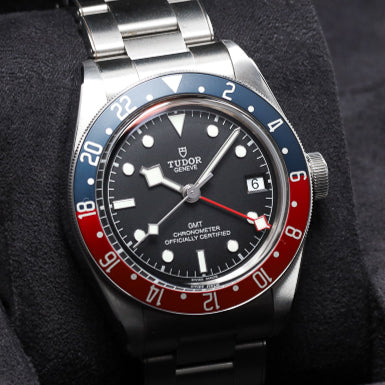 Tudor Black Bay 2019 Complete 41mm Stainless Steel Black Dial Red and Blue Aluminum Bezel Stainless Steel Bracelet M79830RB