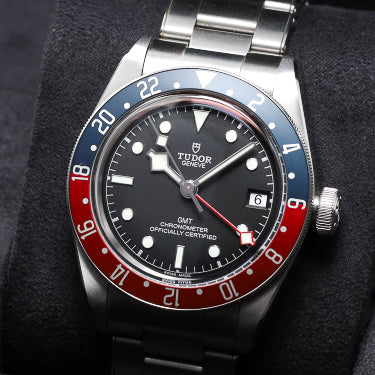 Tudor Black Bay 2019 Complete 41mm Stainless Steel Black Dial Red and Blue Aluminum Bezel Stainless Steel Bracelet M79830RB