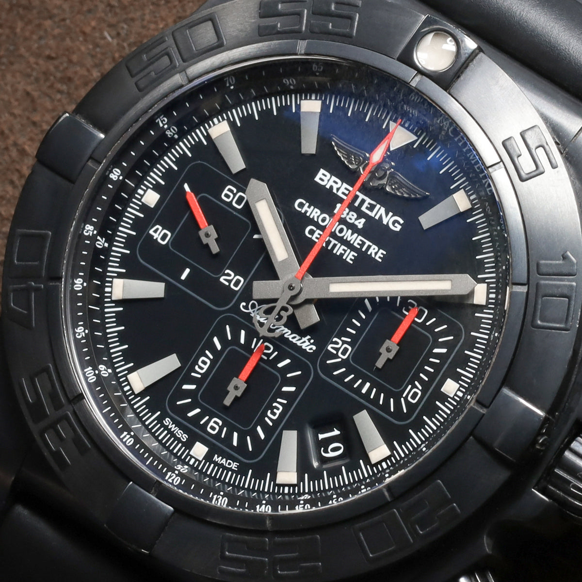 Breitling Chronomat 2020 Complete 44mm Blacksteel DLC-Coated Stainless Steel Black Dial Blacksteel Unidirectional Bezel Black Rubber Strap with Blacksteel Folding Clasp MB0111C3