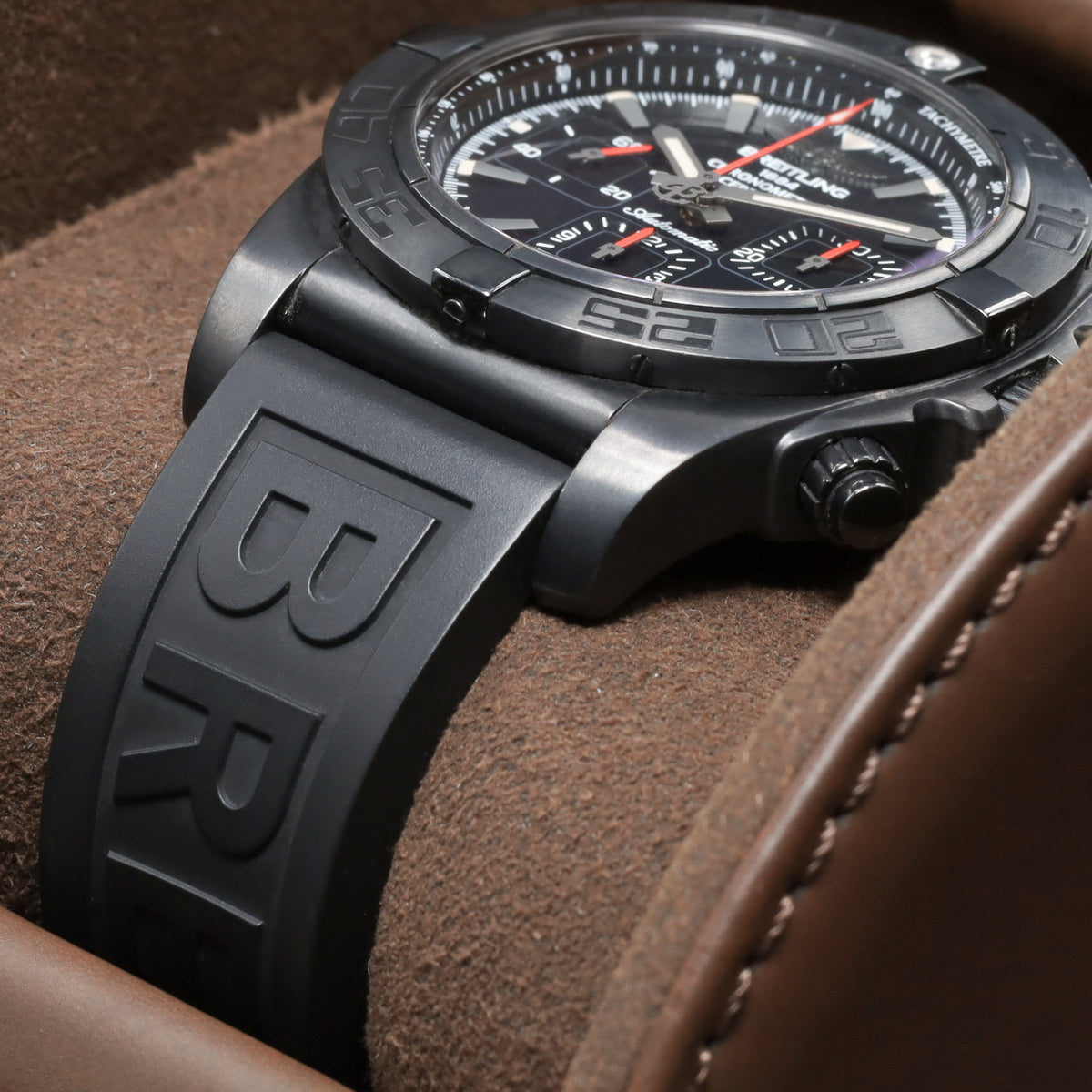 Breitling Chronomat 2020 Complete 44mm Blacksteel DLC-Coated Stainless Steel Black Dial Blacksteel Unidirectional Bezel Black Rubber Strap with Blacksteel Folding Clasp MB0111C3