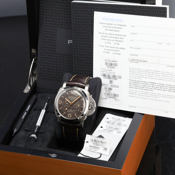 Panerai Luminor Complete 47mm Titanium Brown Dial Titanum Bezel Brown Alligator Leather Strap with Titanium Buckle PAM00656
