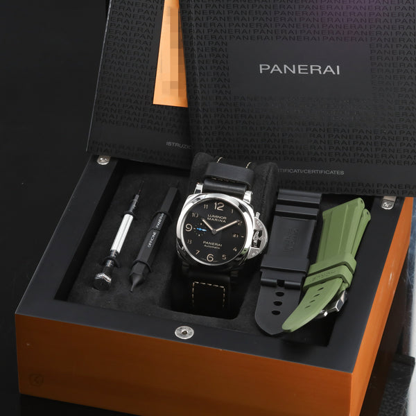 Panerai Luminor Marina 2018 Complete 44mm Stainless Steel Black Dial Stainless Steel Bezel Black Leather Strap PAM01359