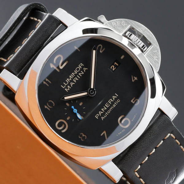 Panerai Luminor Marina 2018 Complete 44mm Stainless Steel Black Dial Stainless Steel Bezel Black Leather Strap PAM01359