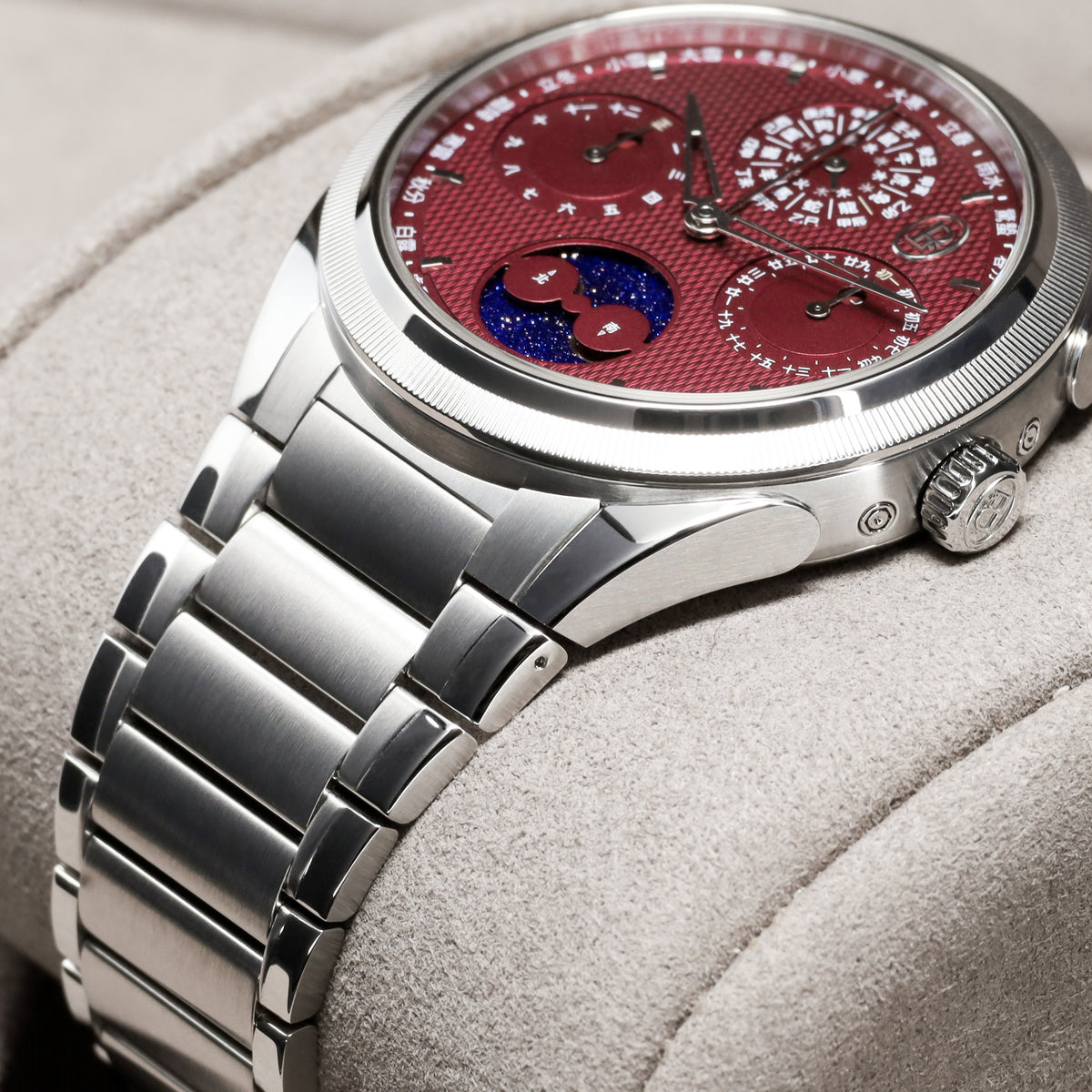 Parmigiani Fleurier Tonda 2025 Complete 42mm  PF Xiali Chinese Calendar Stainless Steel and 950 Platinum Imperial Red 950 Platinum Knurled Bezel Stainless Steel Bracelet with Folding Clasp PFH982-1022401-100182