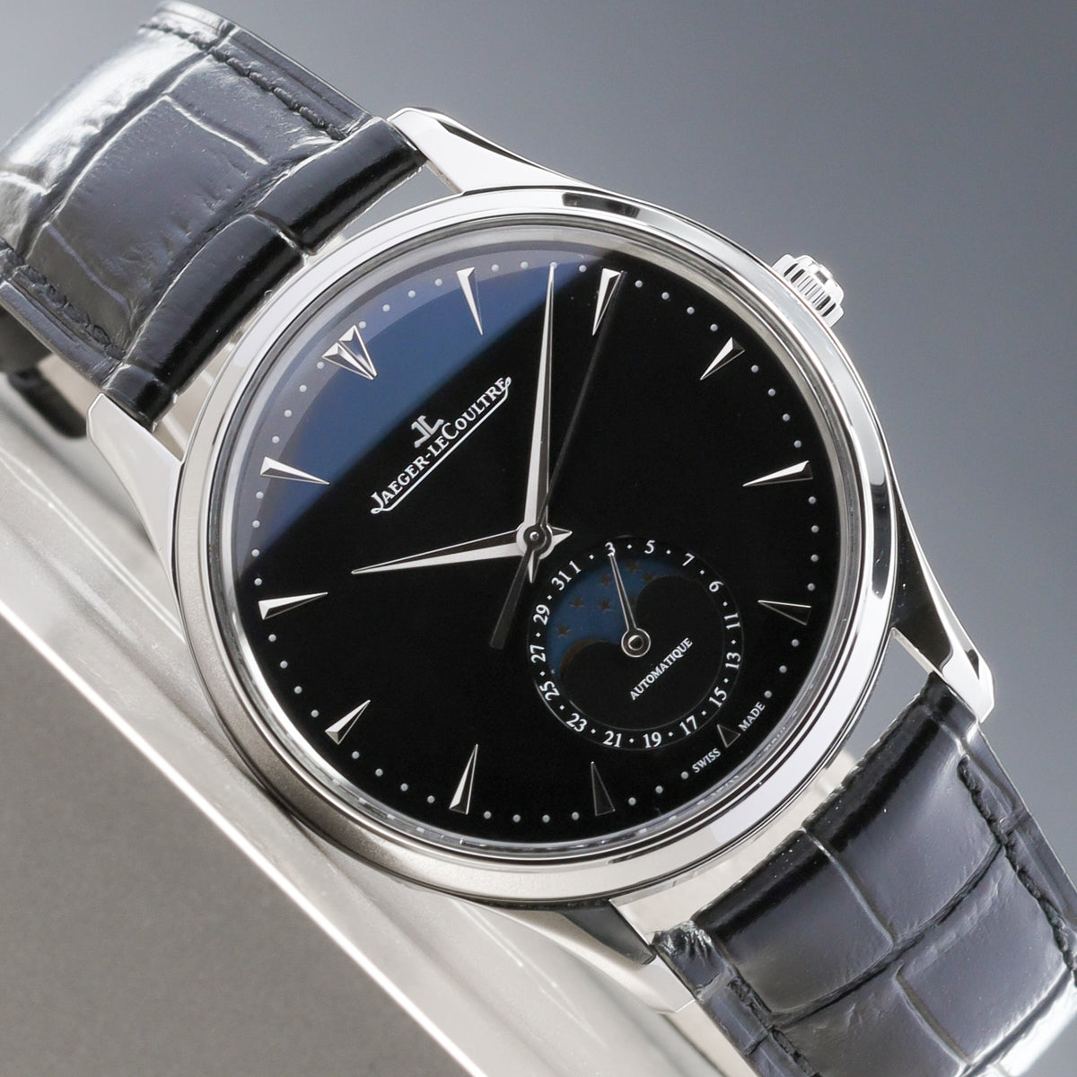 Jaeger-LeCoultre Master Ultra Thin 2018 Complete 39mm Stainless Steel Black Dial Stainless Steel Smooth Bezel Black Alligator Leather Strap with Stainless Steel Deployant Clasp Q1368470