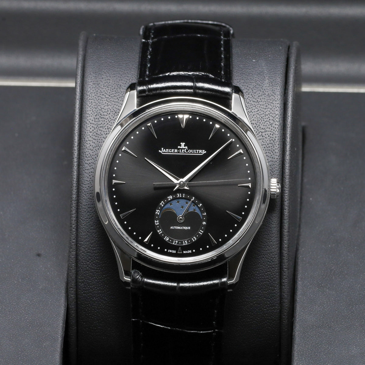 Jaeger-LeCoultre Master Ultra Thin 2018 Complete 39mm Stainless Steel Black Dial Stainless Steel Smooth Bezel Black Alligator Leather Strap with Stainless Steel Deployant Clasp Q1368470